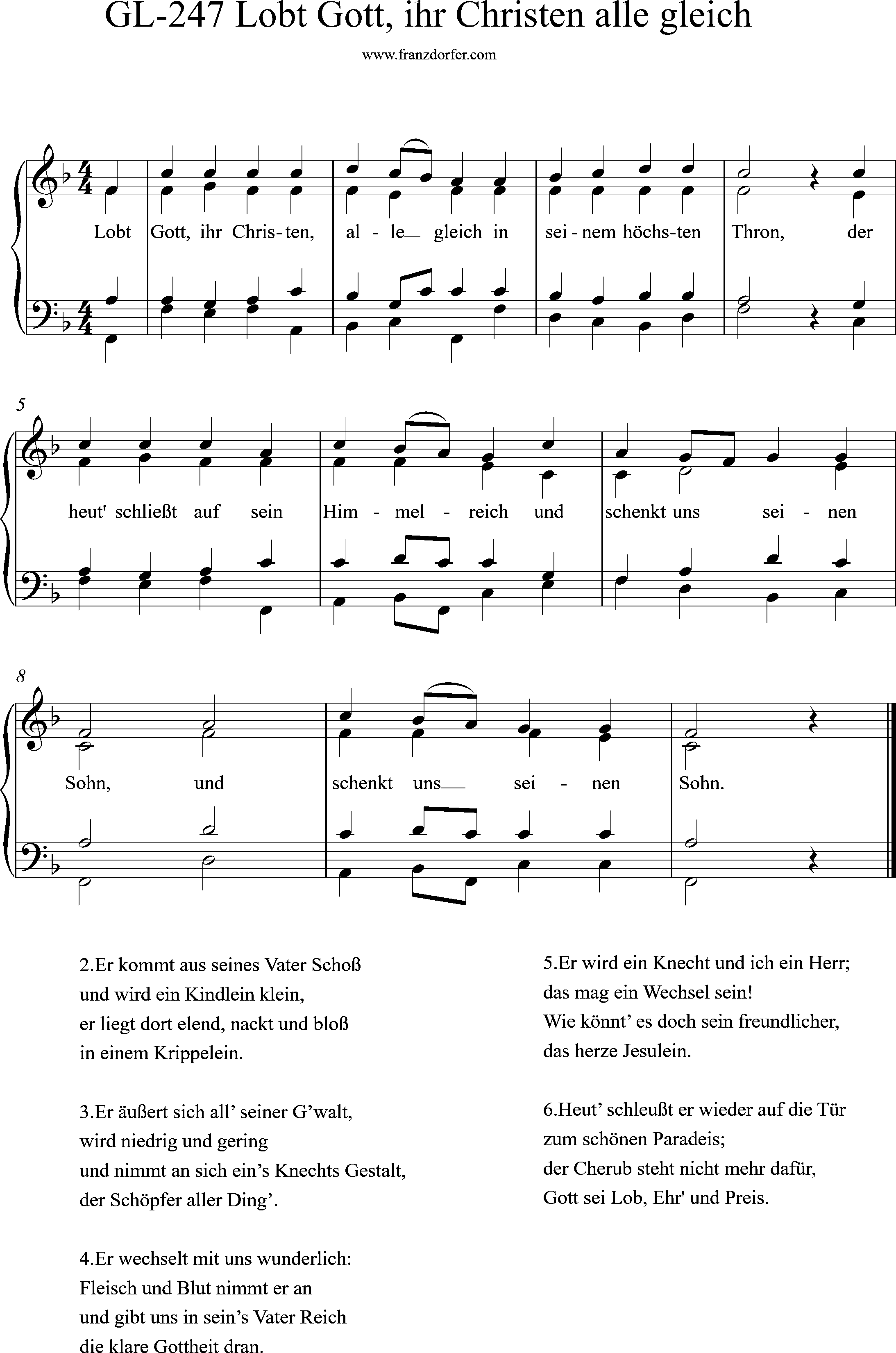 F-Dur, GL-247, Orgelnoten